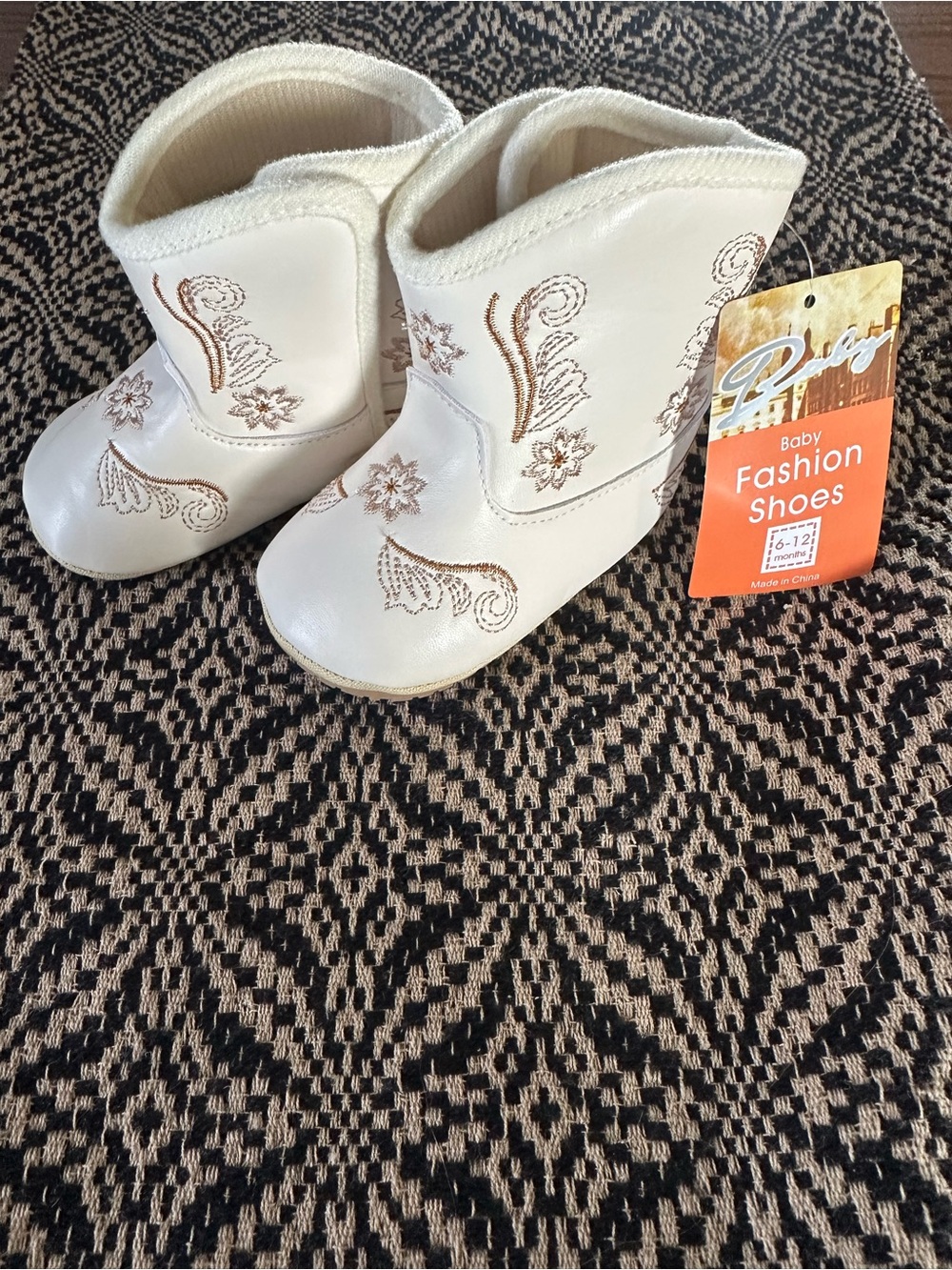 Baby Fashion White Embroidered Cowboy Boots